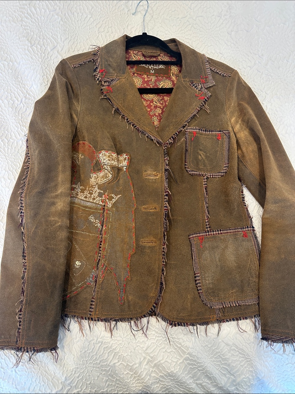 Distressed Brown Suede Leather Jacket with Fringe Detail